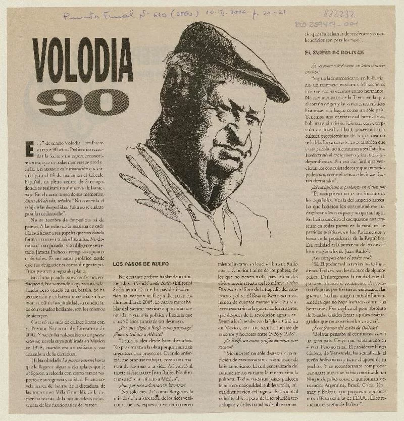 Volodia 90 [entrevista] [artículo] Luis Alberto Mansilla