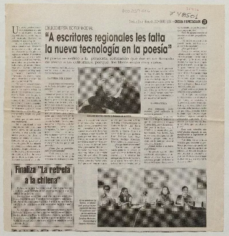 A escritores regionales les falta la nueva tecnología en la poesía": [entrevistas] [artículo]