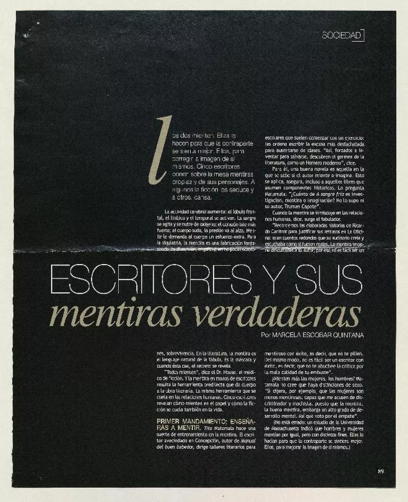Escritores y sus mentiras verdaderas  [artículo] Marcela Escobar Quintana.
