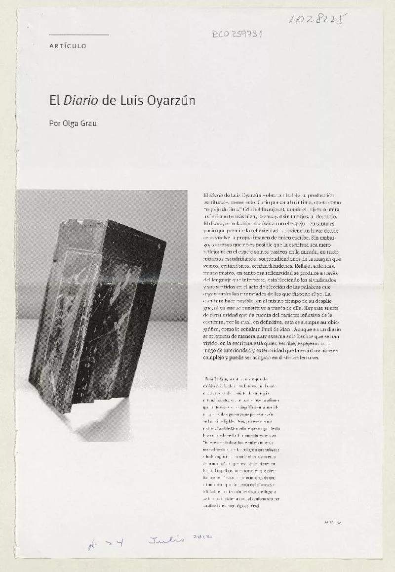 El diario de Luis Oyarzún  [artículo] Olga Grau.