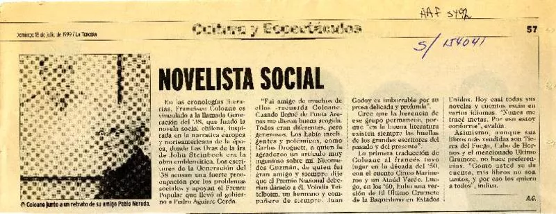 Novelista social  [artículo] A. G.