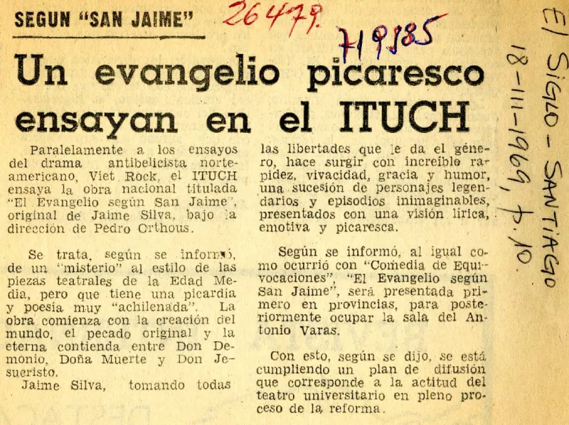 Un evangelio picaresco ensayan en el ITUCH  [artículo].