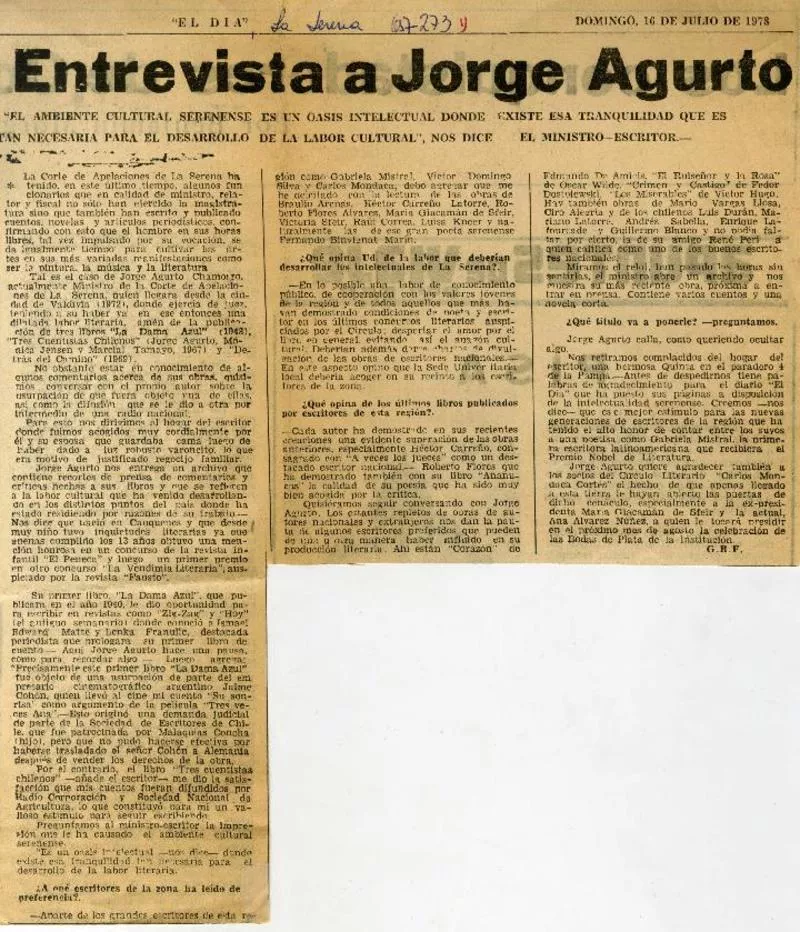 Entrevista a Jorge Agurto [entrevista] [artículo] : Gustavo Flores Rivera.