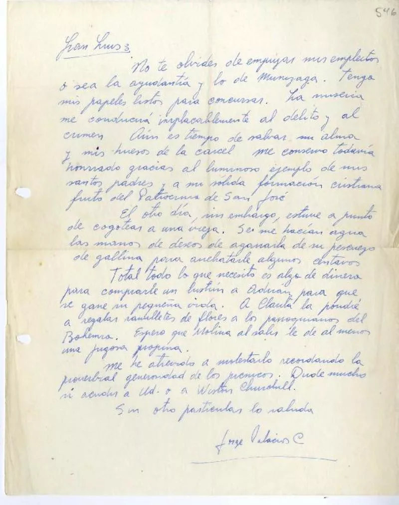 [Carta] [1957], Santiago, Chile [a] Luis Oyarzún  [manuscrito] Jorge Palacios.
