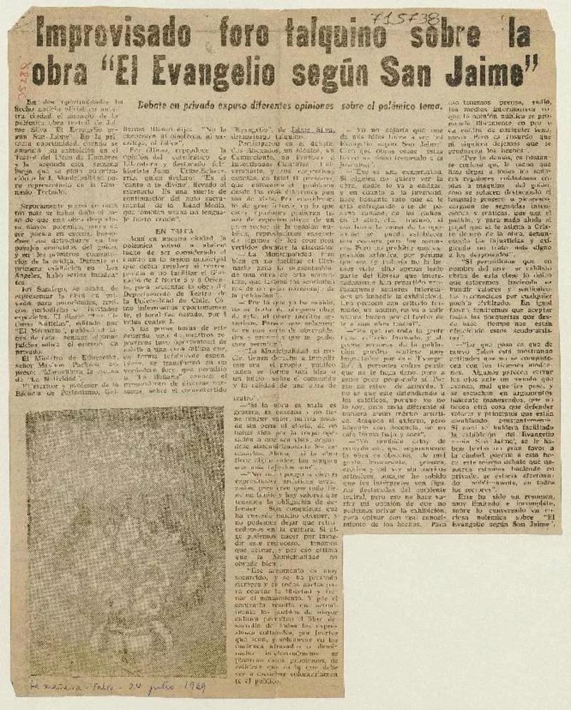 Improvisado foro talquino sobre la obra "El evangelio según San Jaime"  [artículo].