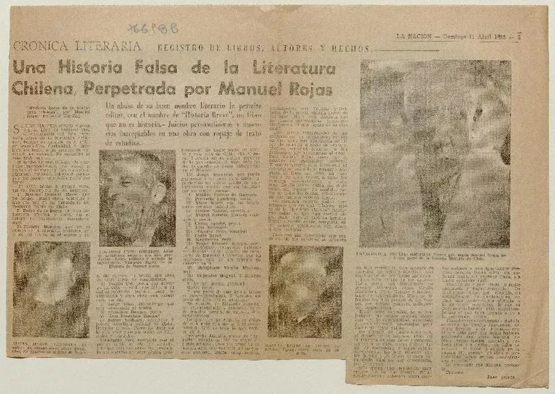 Una historia falsa de la literatura chilena, perpretada por Manuel Rojas  [artículo] Juan Tejeda.