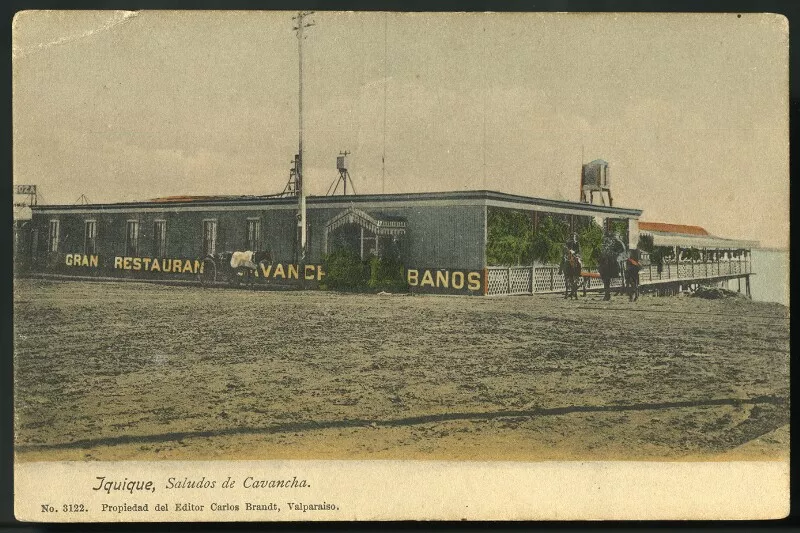 Iquique - Saludos de Cavancha : [Gran Restaurant y baños de Cavancha] [fotografía] Carlos Brandt, Editor.