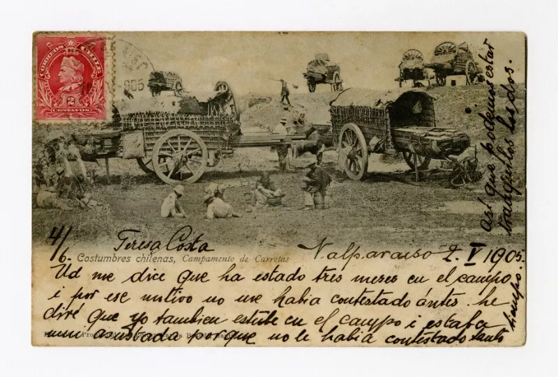 Costumbres chilenas, Campamento de carretas  [fotografía] Carlos Brandt.