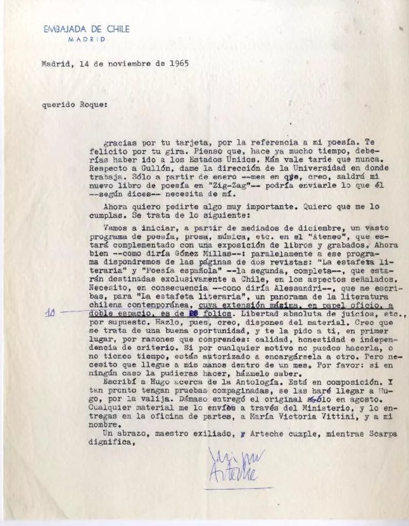 Madrid, España [a] Roque Esteban Scarpa [manuscrito] Miguel Arteche.