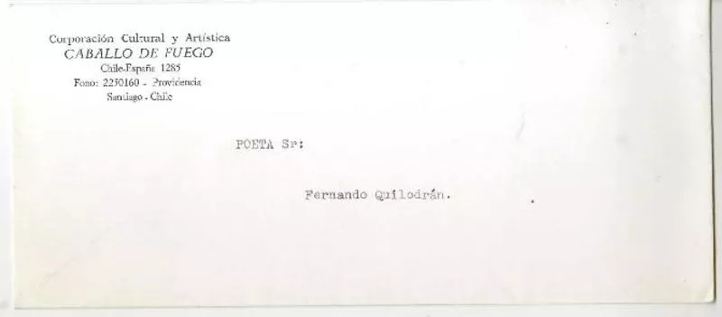 Santiago, Chile [a] Fernando Quilodrán [manuscrito] Enrique Germán Liñero.