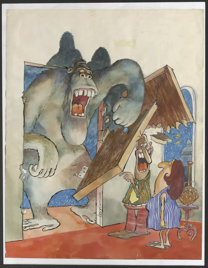 [Dibujo para portada revista El Pingüino]  [dibujo] : Hernán Vidal ; seudónimo: Hervi.
