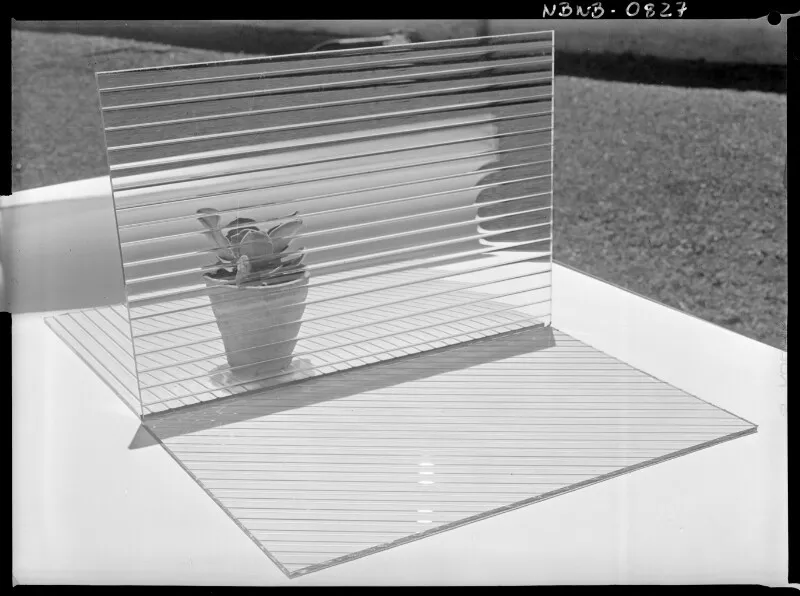 [Florero entre dos piezas de acrílico]  [fotografía] Antonio Quintana.