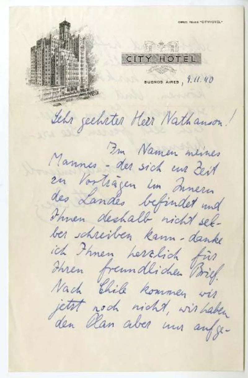 [Carta] 1940 noviembre 9, Buenos Aires, Argentina [a Lilo Nathanson]  [manuscrito] Lotte Zweig.