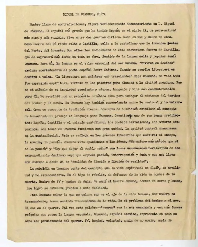 Miguel de Unamuno: poeta  [manuscrito] Magda Arce.