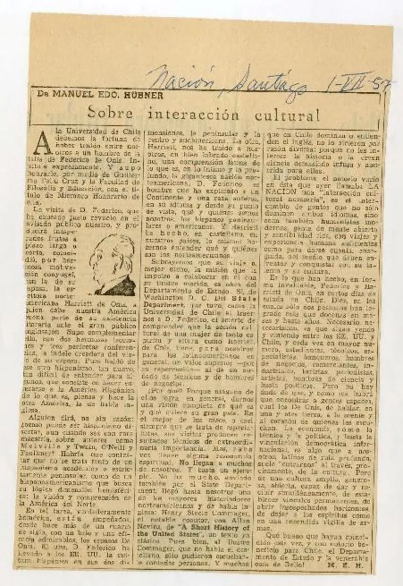 Sobre interacción cultural  [artículo] Manuel Eduardo Hübner.