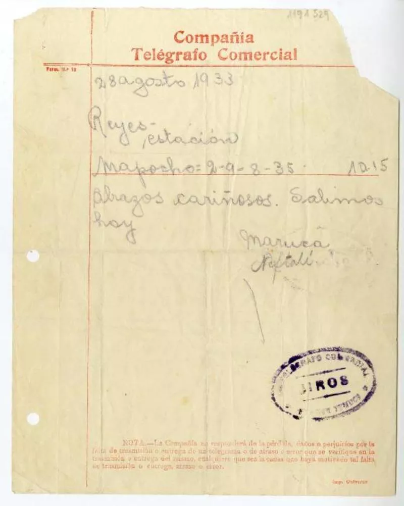 Santiago, Chile [a] Laura Reyes, Temuco, Chile [manuscrito] Pablo Neruda.