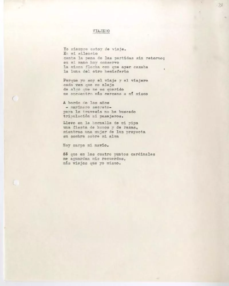 Viajero  [manuscrito] Salvador Reyes.