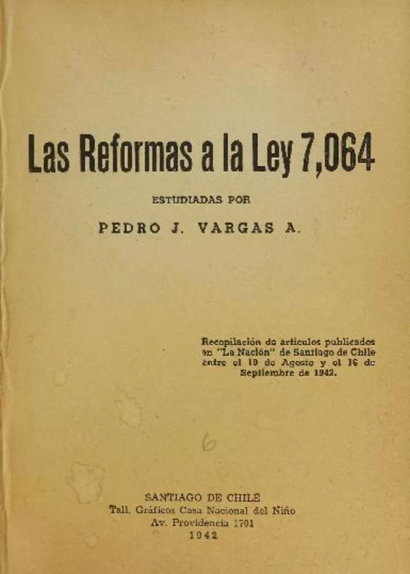 Las reformas a la Ley 7.064 : recopilación de artículos publicados en La Nación de Santiago Humberto Alvarez González (Pedro J. Vargas A.)