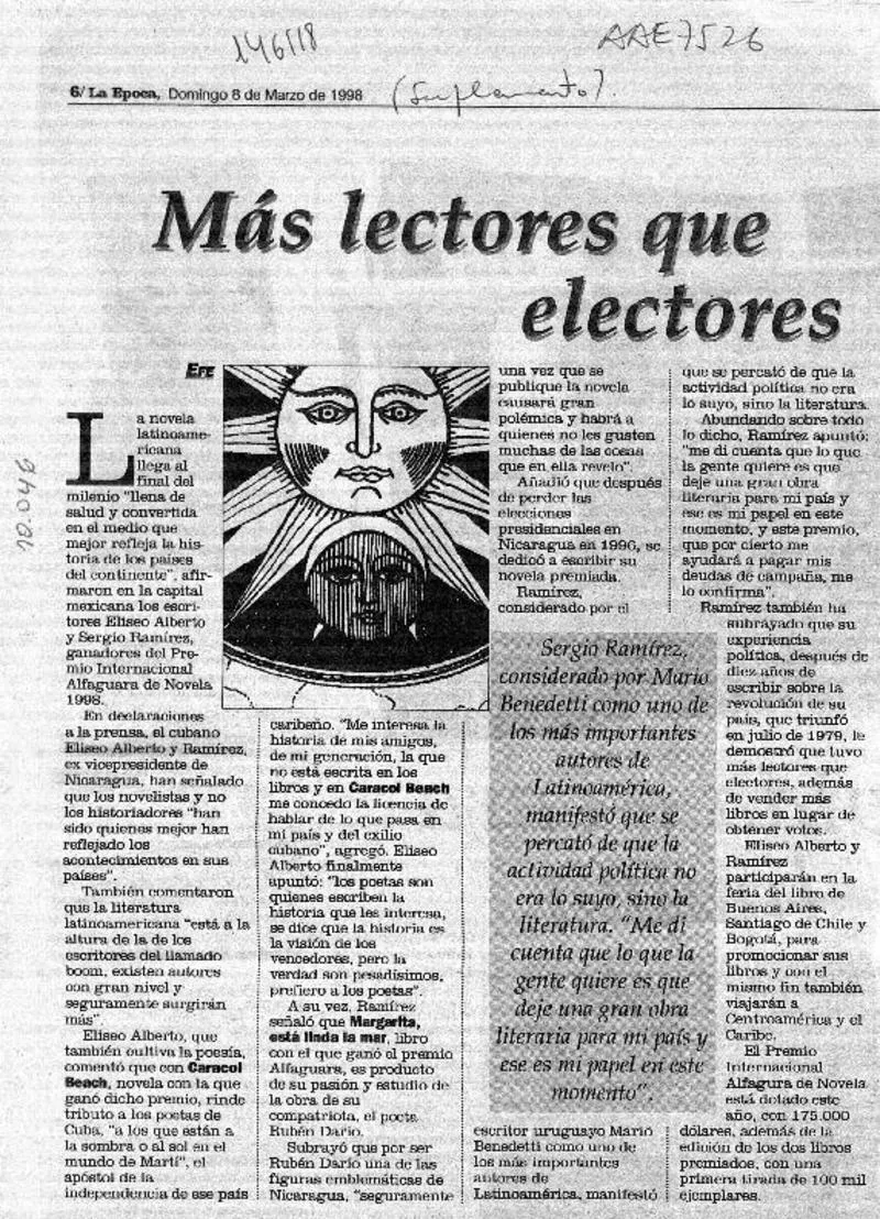 Más lectores que electores.  [artículo]