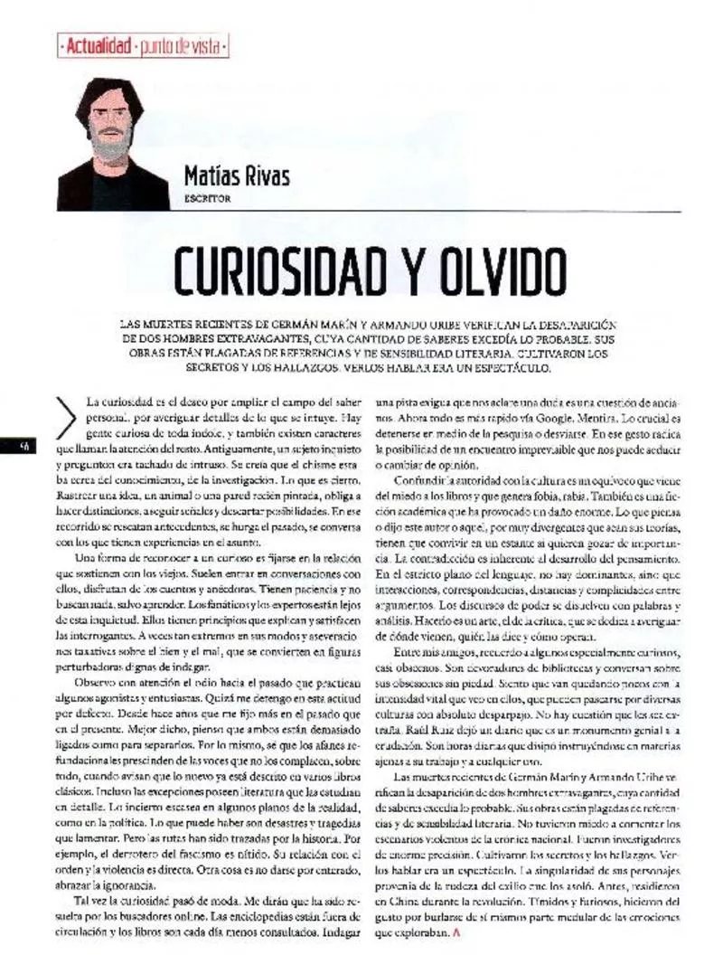 Curiosidad y olvido  [artículo] Matías Rivas.