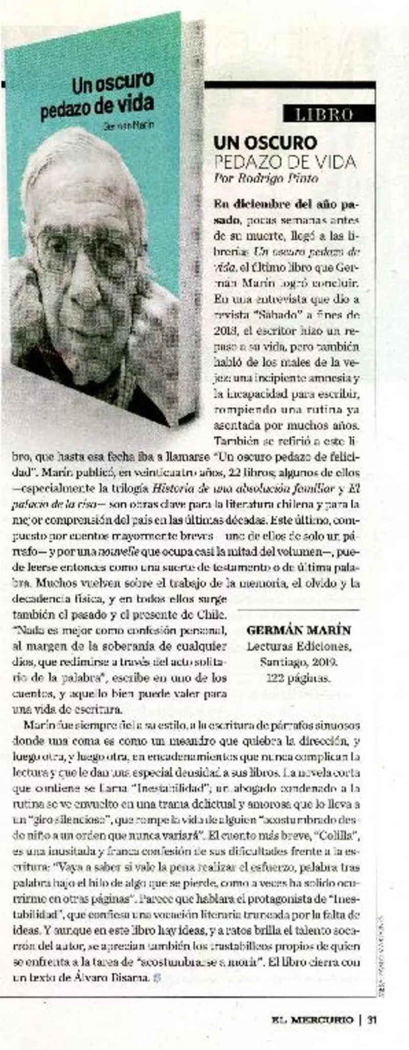 Un oscuro pedazo de vida  [artículo] Por Rodrigo Pinto.