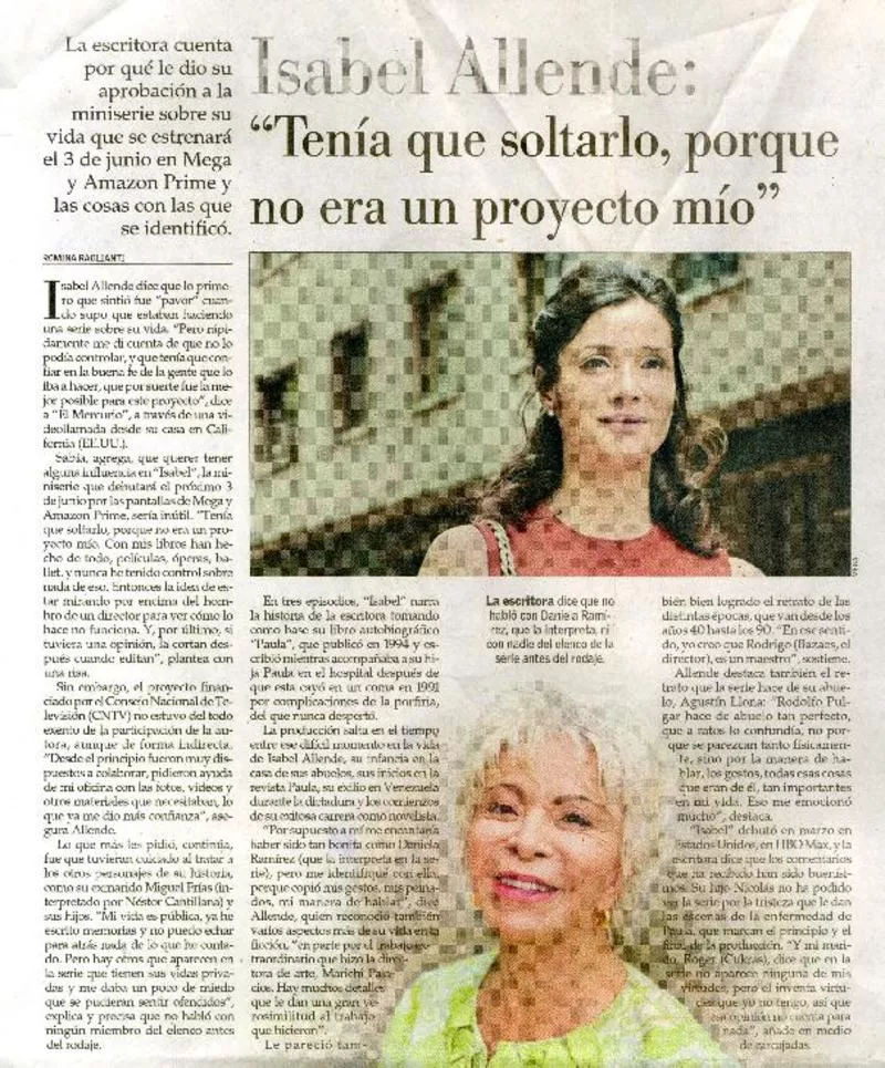 Isabel Allende: "Tenía que soltarlo, porque no era un proyecto mío"  [artículo] Romina Raglianti.