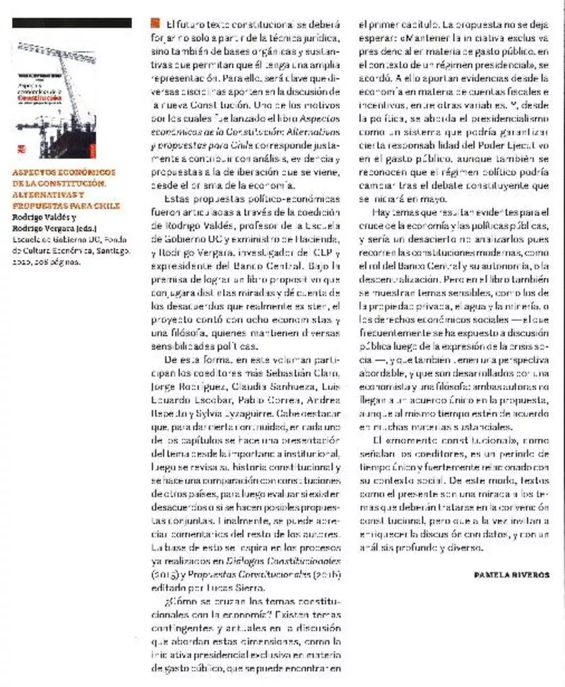 Aspectos Económicos de la Constitución. Alternativas y Propuestas Para Chile  [artículo] Pamela Riveros.