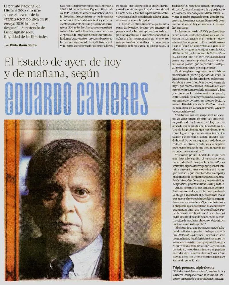 El Estado de ayer, de hoy y de mañana, según Eduardo Cavieres  [artículo] Por Pablo Marín Castro.