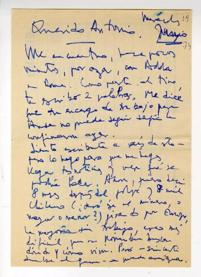 Roma, Italia [a] Antonio Avaria [manuscrito] Armando Uribe.