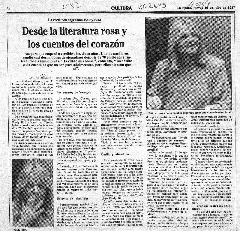 Desde la literatura rosa y los cuentos del corazón [entrevista] [artículo] : Maura Brescia.