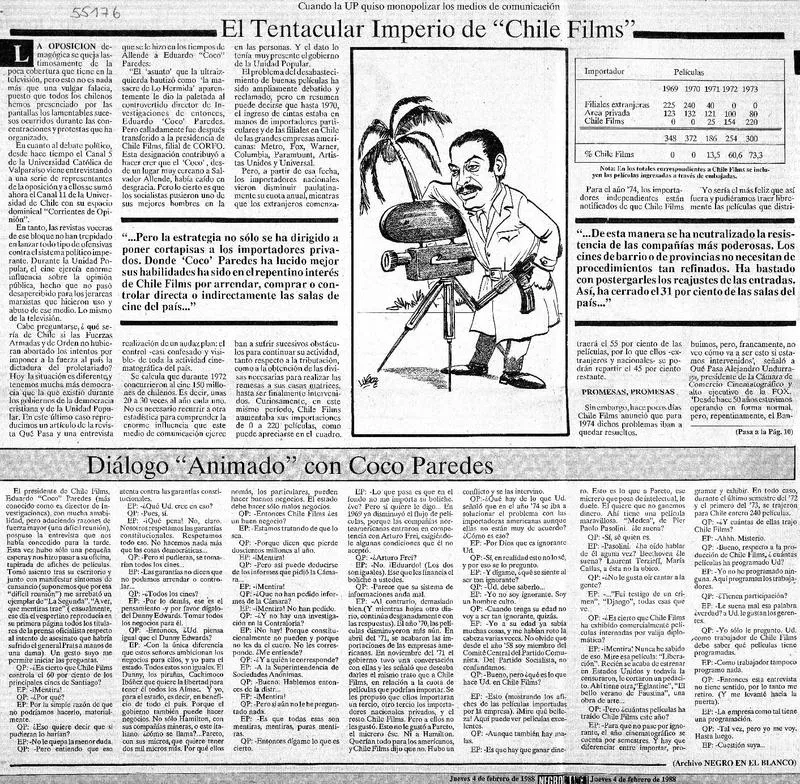 El tentacular imperio de "Chile Films" cuando la UP quiso monopolizar los medios de comunicación. [artículo]