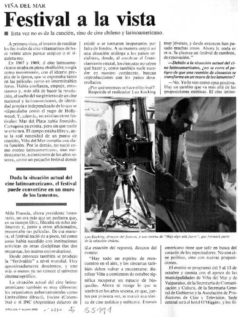 Festival a la vista esta vez no es de la canción sino de cine chileno y latinoamericano [artículo]/ Hans Ehrmann.