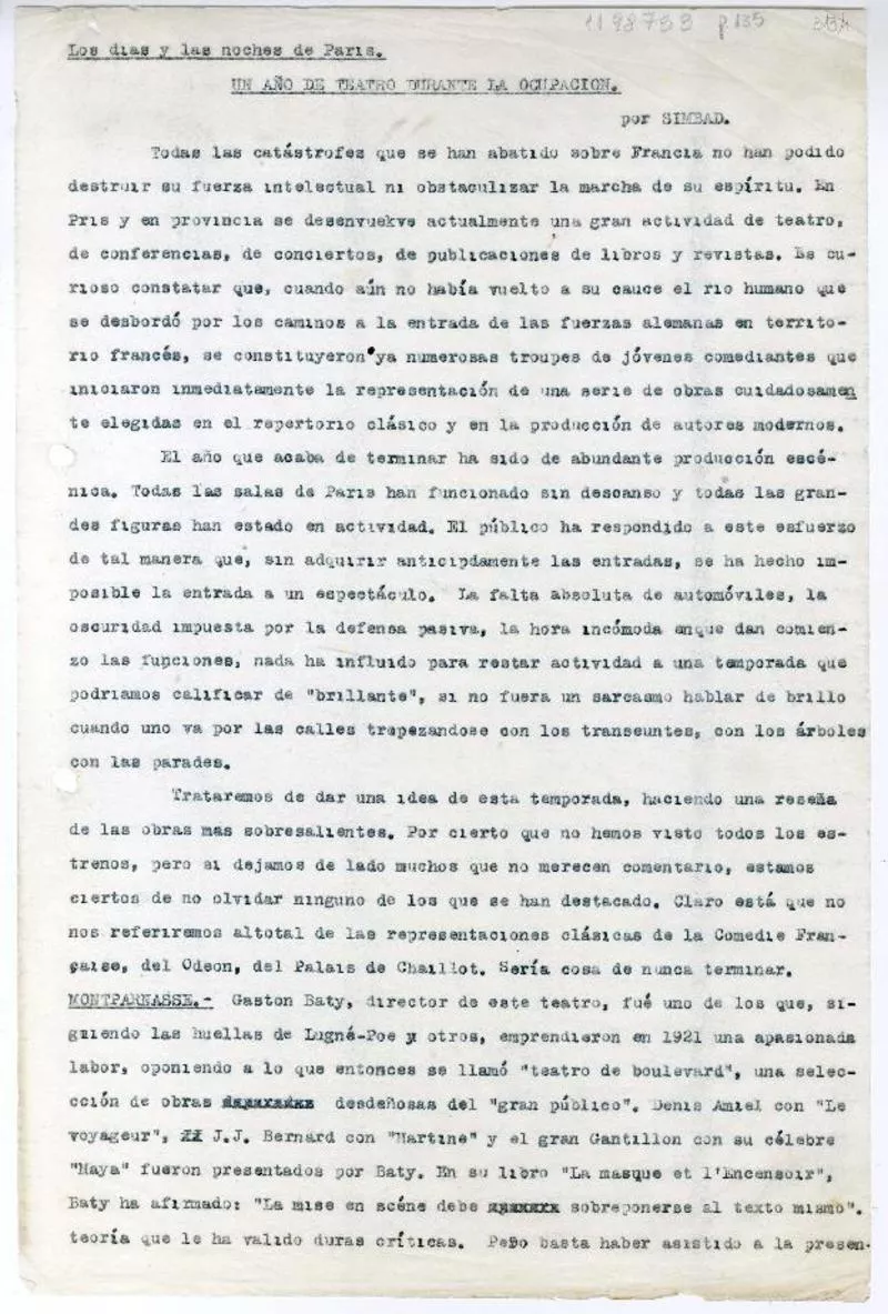 Un año de Teatro durante la ocupación  [manuscrito] Salvador Reyes.