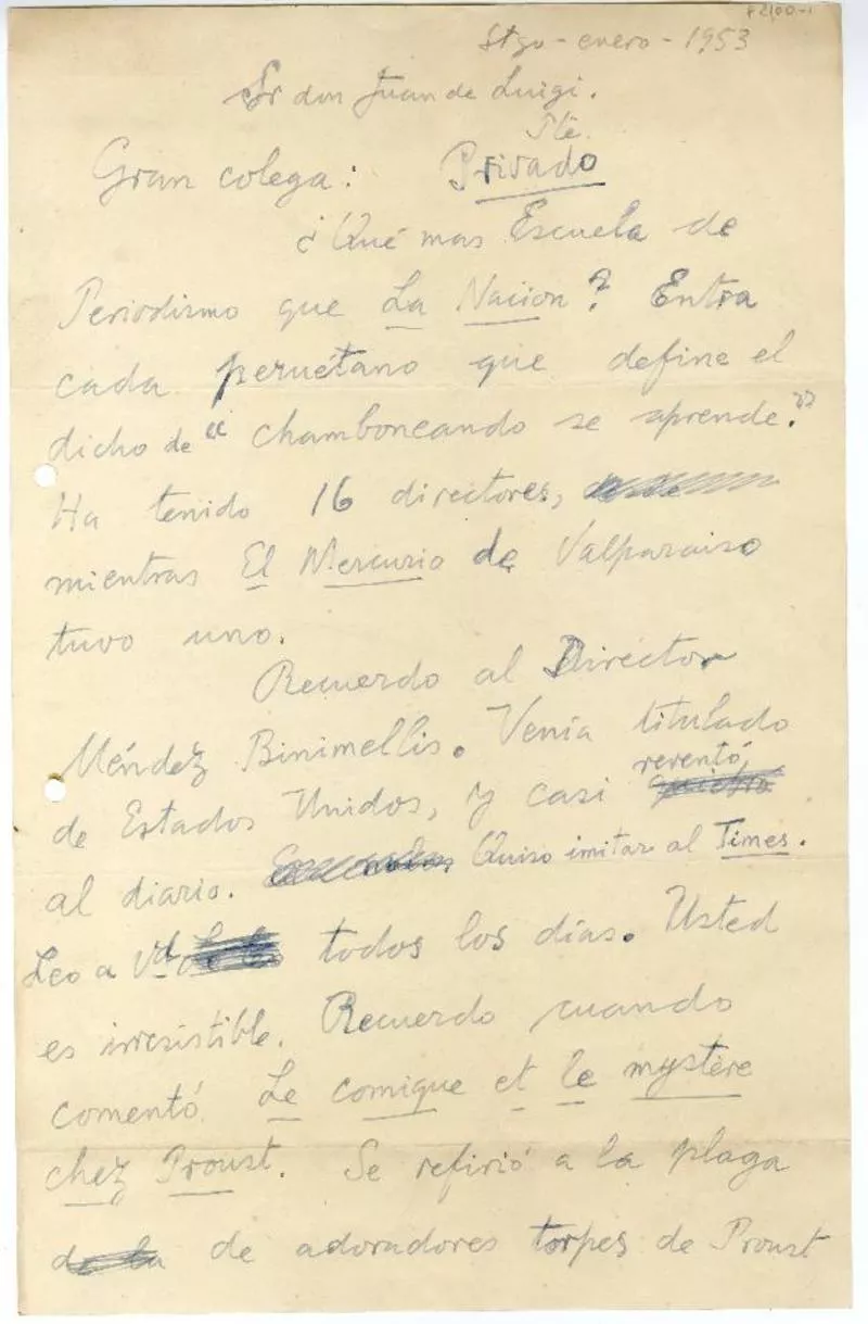 Santiago, Chile [a] Juan de Luigi Rossi [manuscrito] Joaquín Edwards Bello.