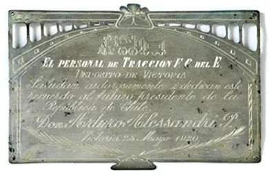 Placa conmemorativa al Presidente Arturo Alessandri Palma del personal de tracción de Ferrocarriles