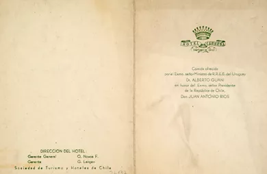 Menú en honor a Juan Antonio Ríos 