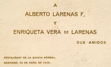 Menú a Alberto Larenas F. y Enriqueta Vera de Larenas