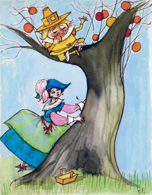 Enano amarillo en un arbol
