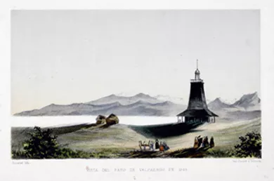 Vista del faro de Valparaíso en 1844