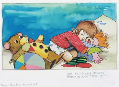 "Niña durmiendo con muñeco" (Portada revista "Miao")