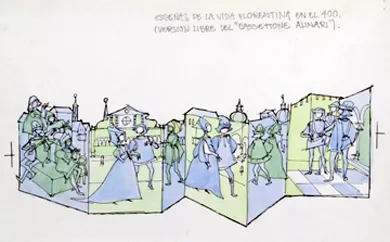 Escenas de la vida Florentina en el 400. Versión libre del "Cassetone Alinari"