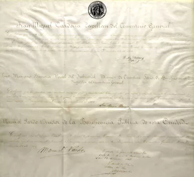 Certificado de Inhumación de los restos de Bernardo O¨Higgins.