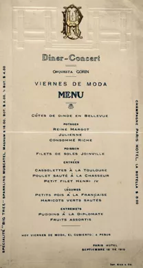 Menú Paris Hotel
