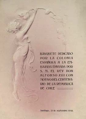 Menú banquete por la colonia española a la embajada, enviada por S.M. El rey Don Alfonso XIII