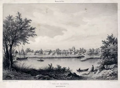 Vue de Valdivia, prise de l´ile de la teja