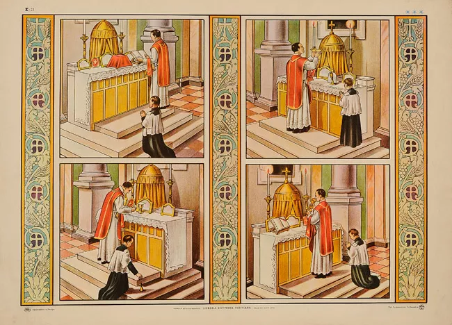 Cuatro escenas del sacerdote frente al altar
