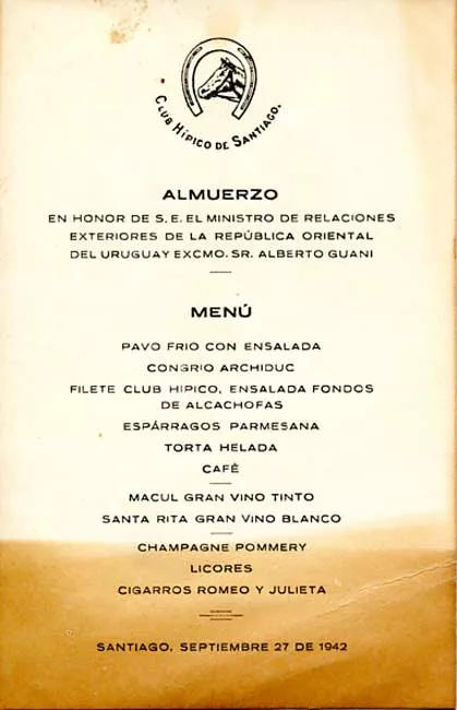Menú del Club Hípico de Santiago