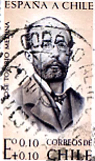 Estampilla de Correos de Chile alusivo a José Toribio Medina, homenaje de España a Chile