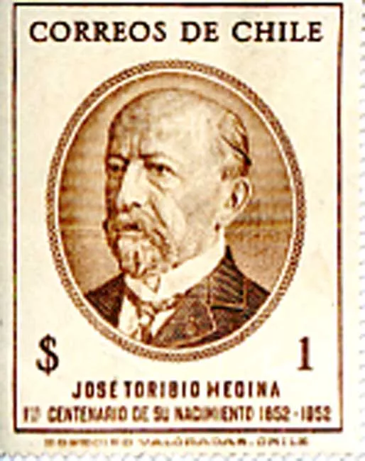 Estampilla de correos de Chile alusivo al primer centenario del nacimiento de José Toribio Medina.