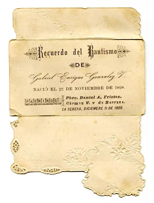 Recuerdo de bautizo de Gabriel González Videla